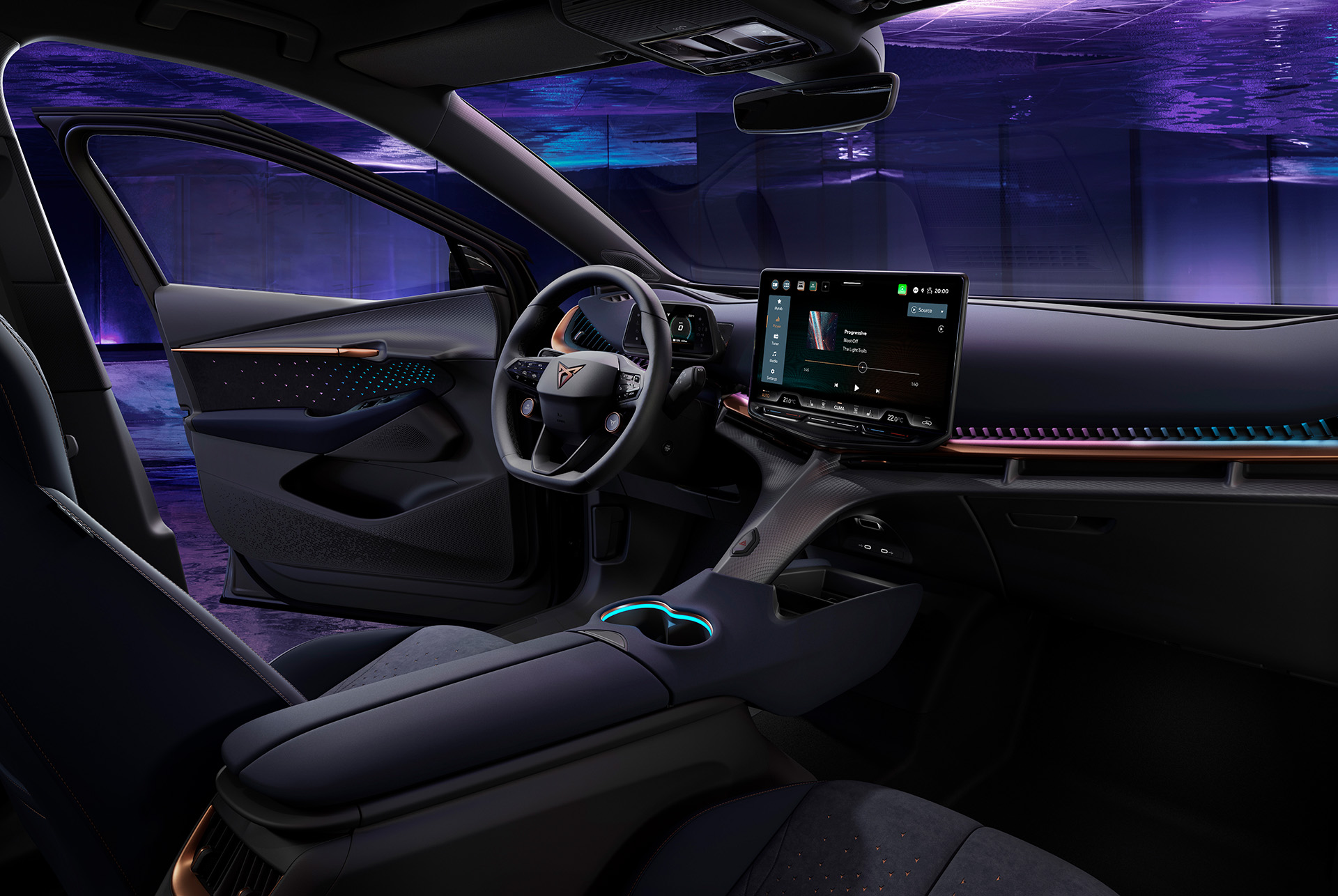 Interior view of the CUPRA Tavascan with Y-bone console