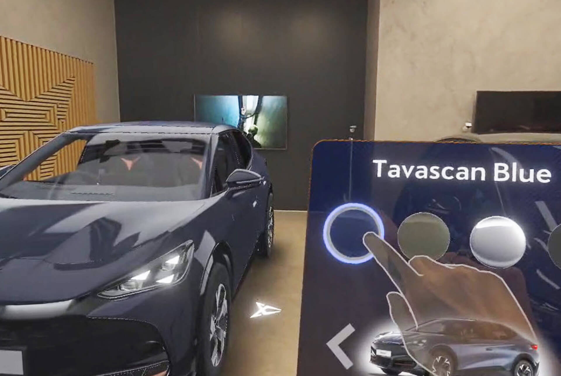 Person doing a Virtual Reality experience with a CUPRA Tavascan