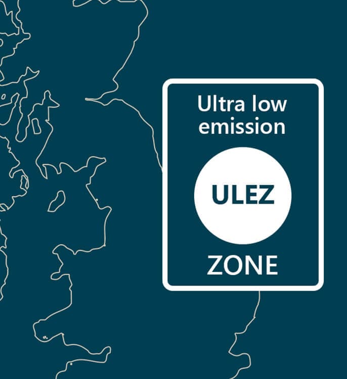 Illustration showing british isles and ultra low emission sign