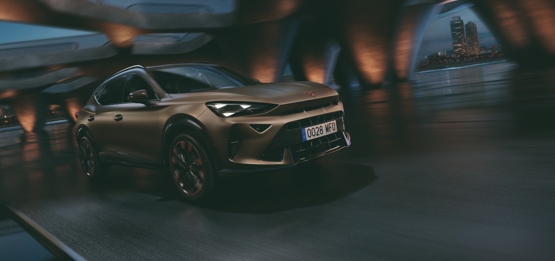 a bronze CUPRA Formentor driving through a tunnel