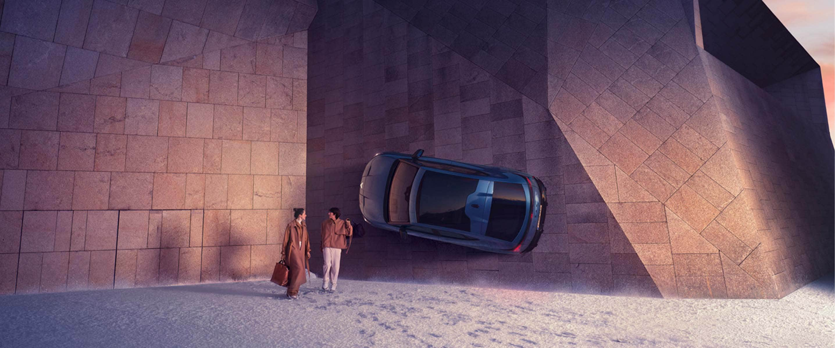 cupra electric car during the winter months in cold weather parked on a wall in the snow